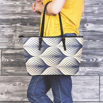 Vintage Geometric Leaf Pattern Print Leather Tote Bag