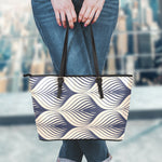 Vintage Geometric Leaf Pattern Print Leather Tote Bag