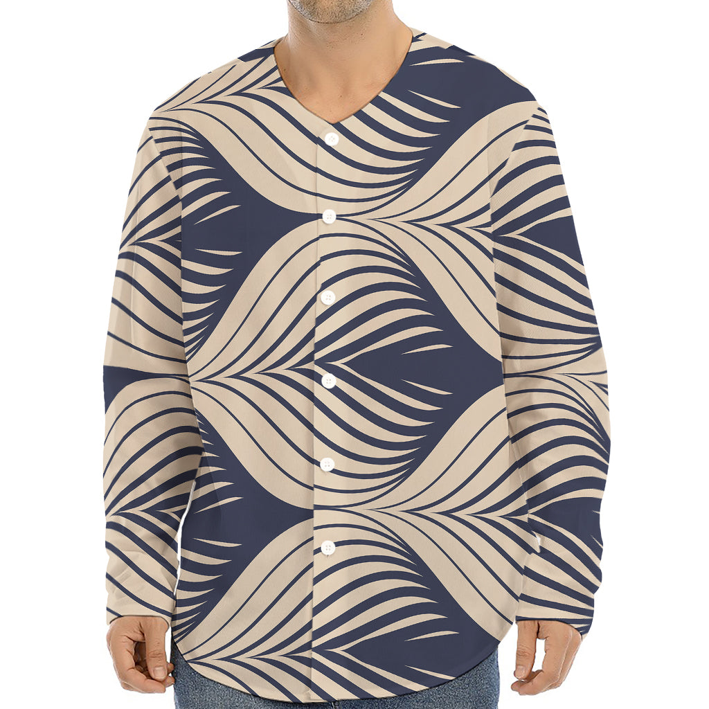 Vintage Geometric Leaf Pattern Print Long Sleeve Baseball Jersey