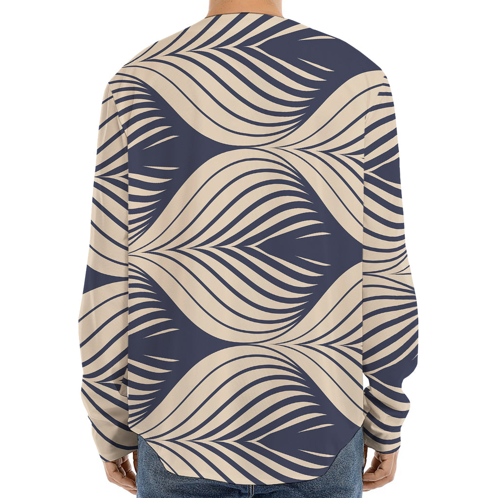 Vintage Geometric Leaf Pattern Print Long Sleeve Baseball Jersey