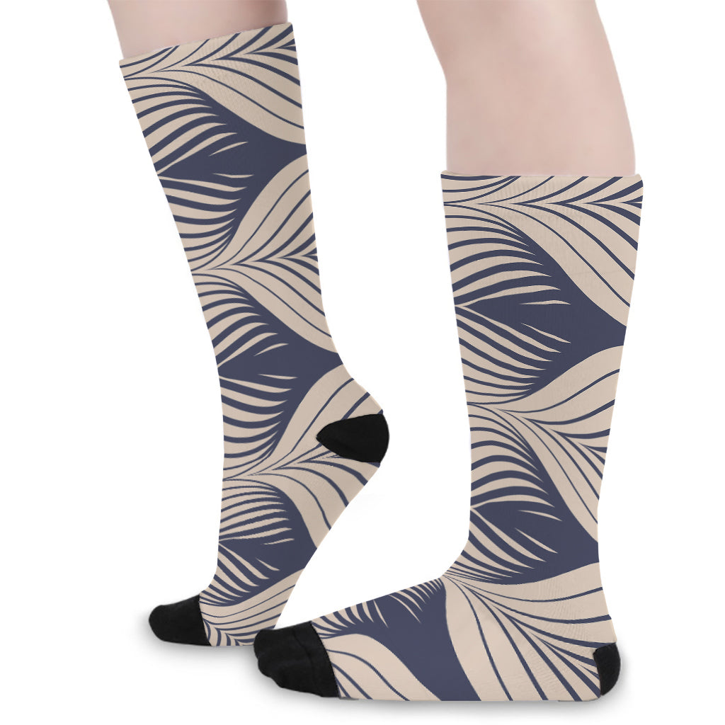 Vintage Geometric Leaf Pattern Print Long Socks