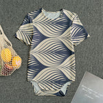 Vintage Geometric Leaf Pattern Print Men's Bodysuit