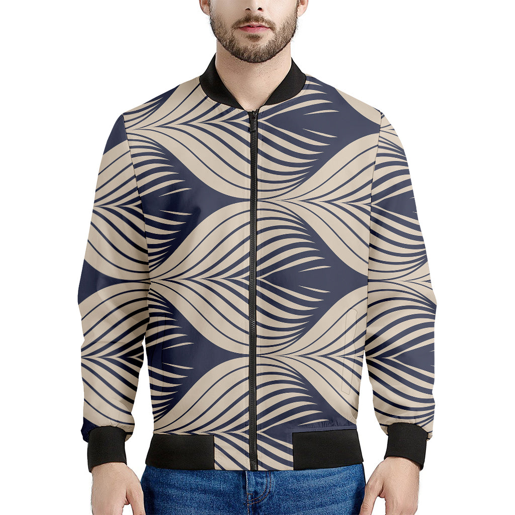 Vintage Geometric Leaf Pattern Print Men's Bomber Jacket