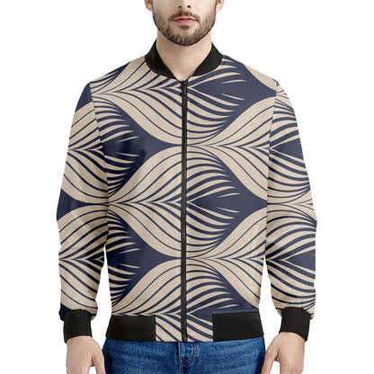 Vintage Geometric Leaf Pattern Print Men's Bomber Jacket