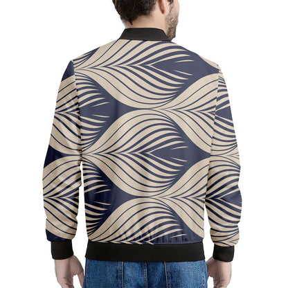 Vintage Geometric Leaf Pattern Print Men's Bomber Jacket