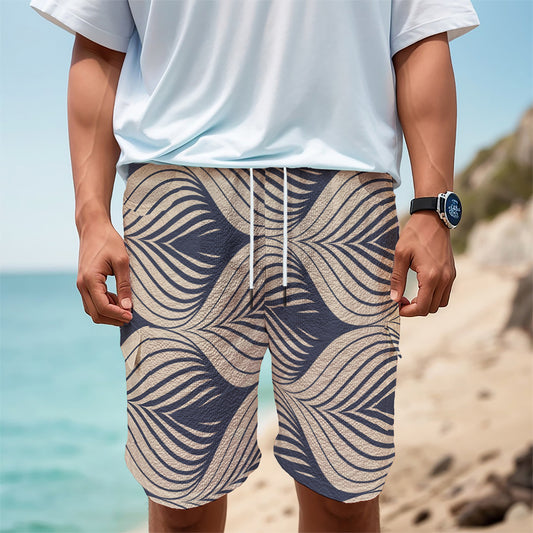 Vintage Geometric Leaf Pattern Print Men's Cargo Shorts