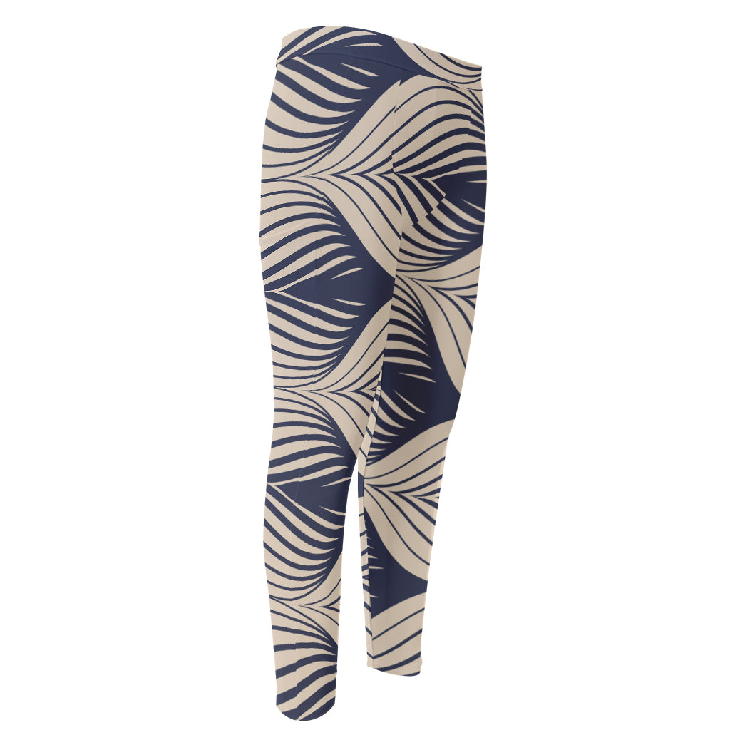 Vintage Geometric Leaf Pattern Print Men's Compression Pants