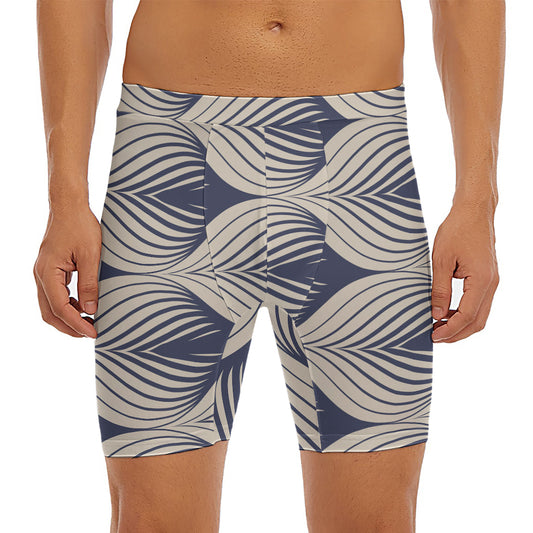 Vintage Geometric Leaf Pattern Print Men's Long Boxer Briefs