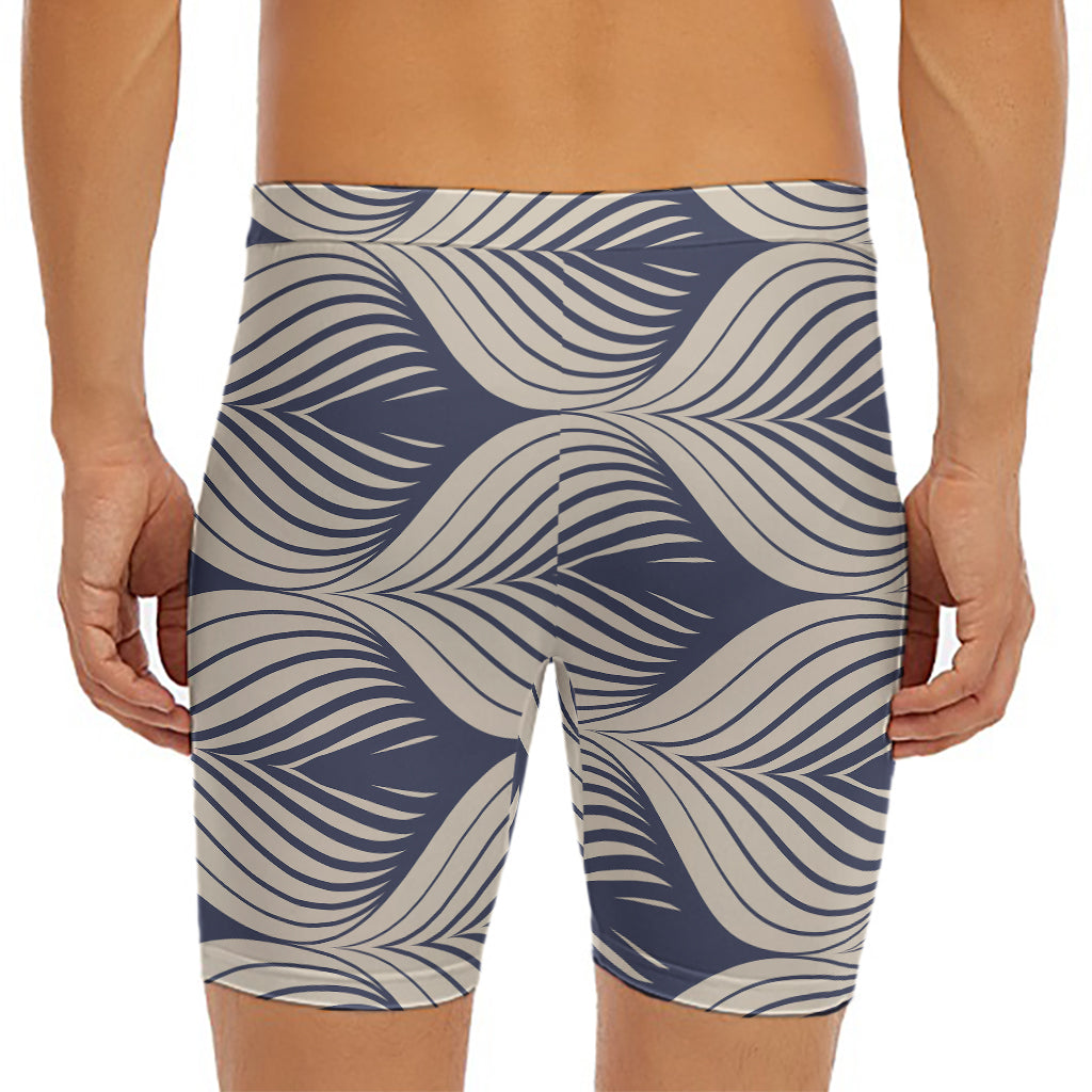 Vintage Geometric Leaf Pattern Print Men's Long Boxer Briefs