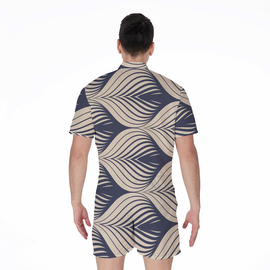 Vintage Geometric Leaf Pattern Print Men's Rompers