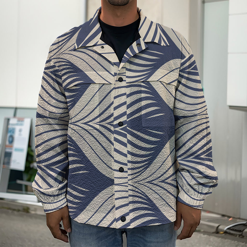 Vintage Geometric Leaf Pattern Print Men's Shirt Jacket