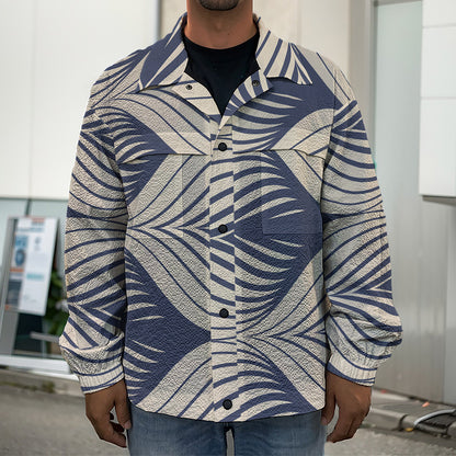 Vintage Geometric Leaf Pattern Print Men's Shirt Jacket