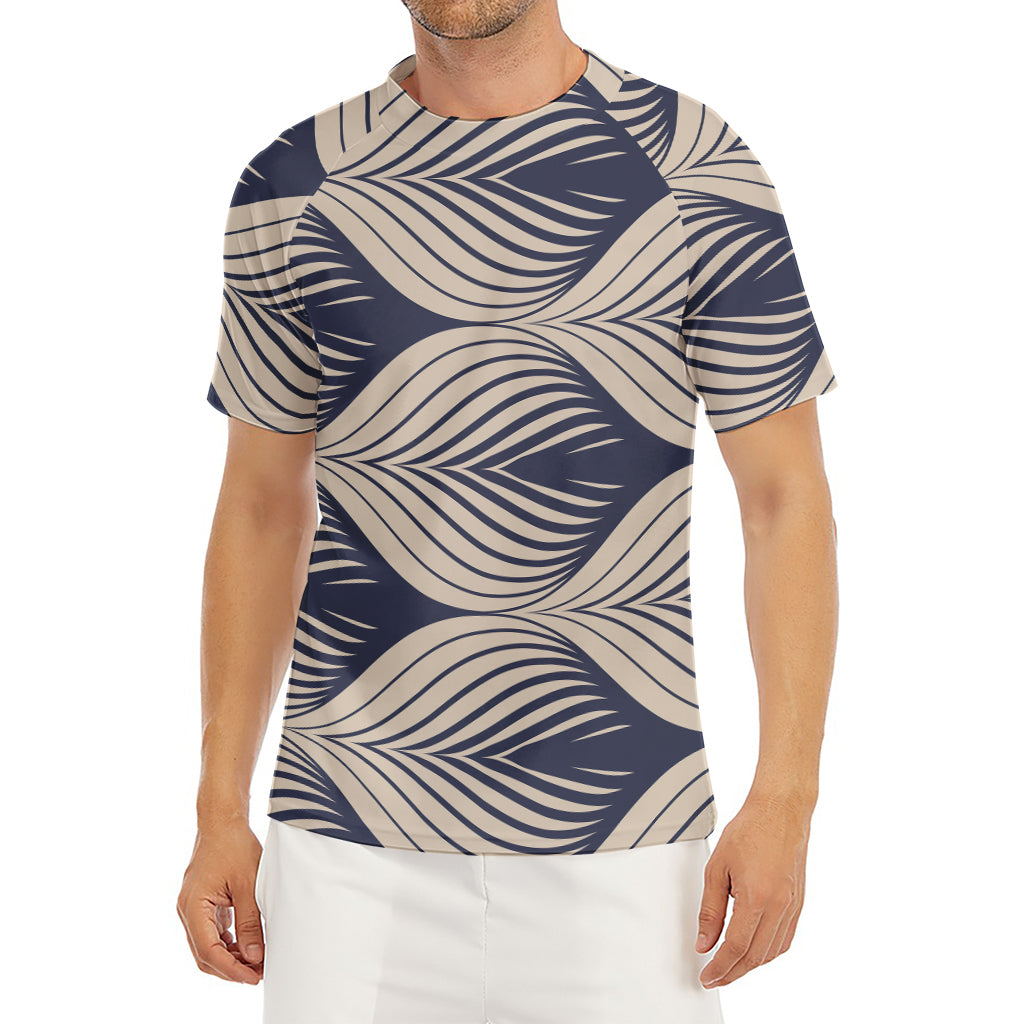 Vintage Geometric Leaf Pattern Print Men's Short Sleeve Rash Guard