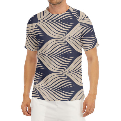 Vintage Geometric Leaf Pattern Print Men's Short Sleeve Rash Guard