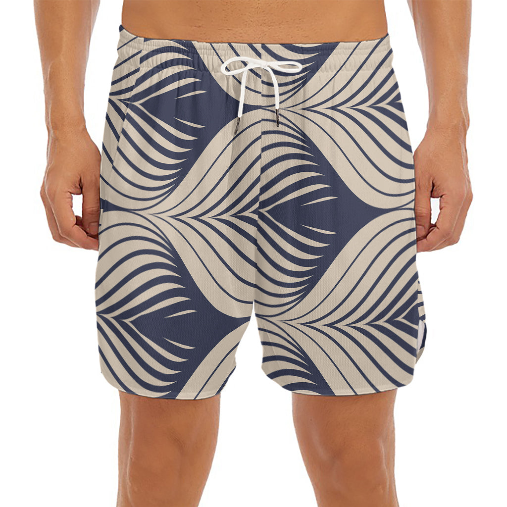 Vintage Geometric Leaf Pattern Print Men's Split Running Shorts