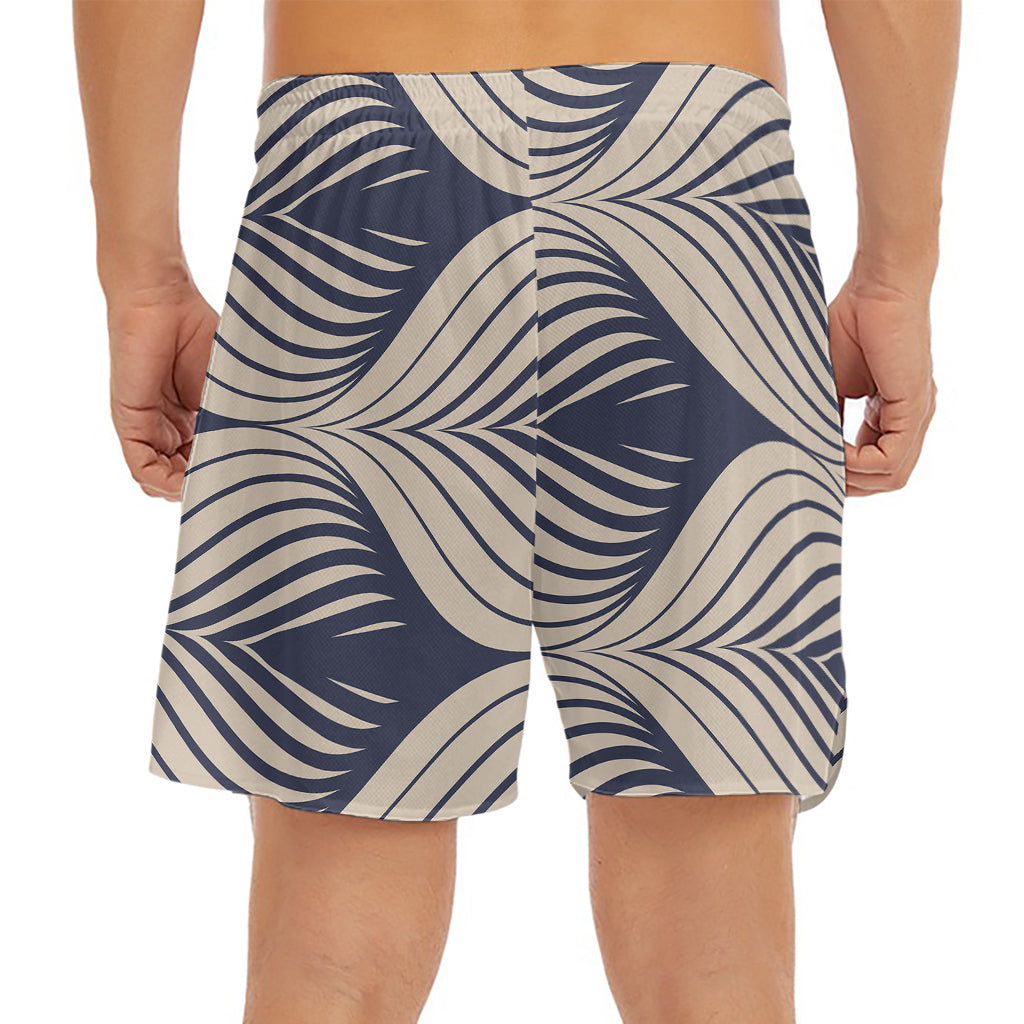 Vintage Geometric Leaf Pattern Print Men's Split Running Shorts