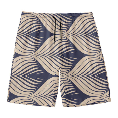 Vintage Geometric Leaf Pattern Print Men's Swim Trunks
