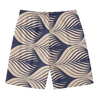 Vintage Geometric Leaf Pattern Print Men's Swim Trunks