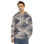 Vintage Geometric Leaf Pattern Print Men's Velvet Pullover Hoodie