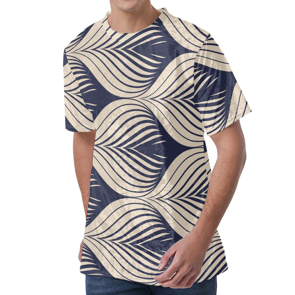 Vintage Geometric Leaf Pattern Print Men's Velvet T-Shirt