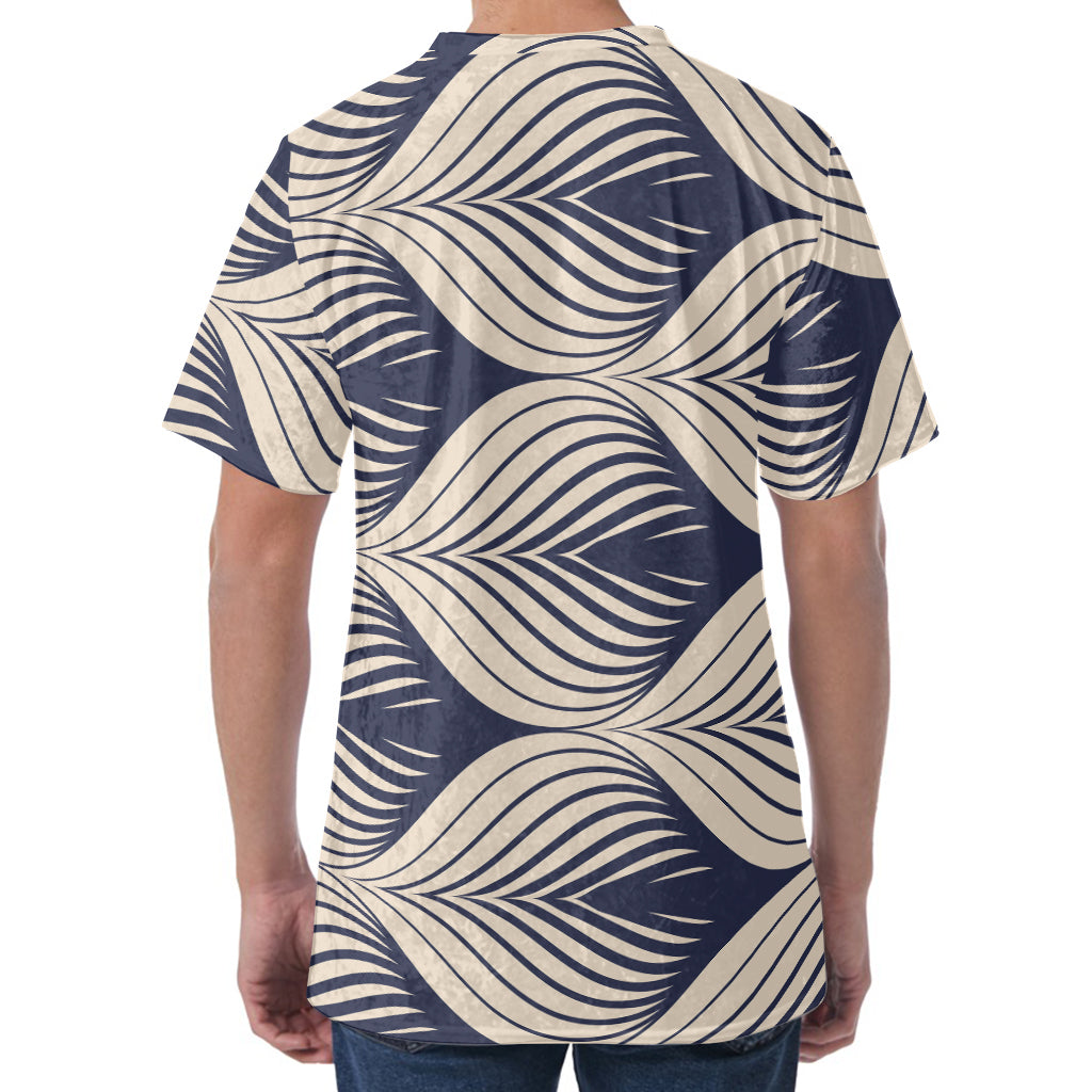 Vintage Geometric Leaf Pattern Print Men's Velvet T-Shirt