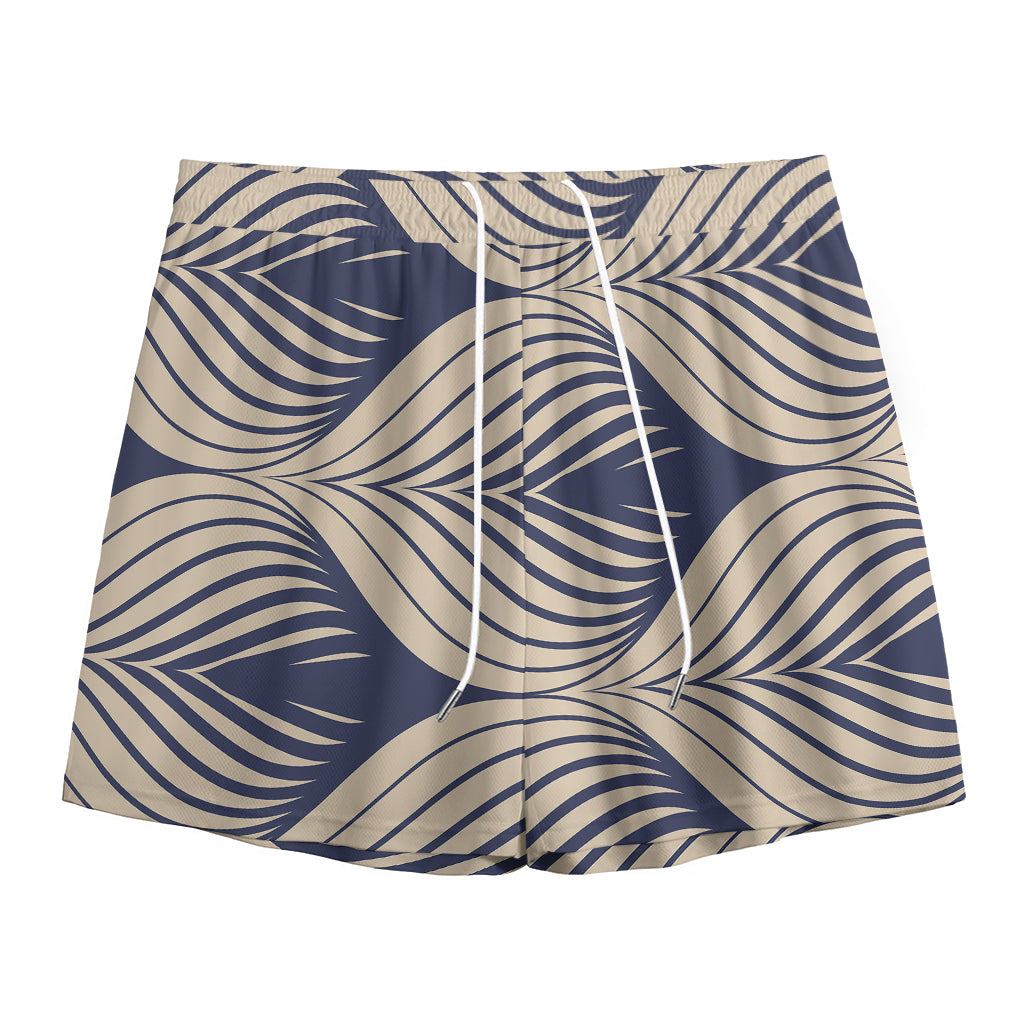 Vintage Geometric Leaf Pattern Print Mesh Shorts