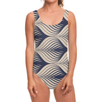 Vintage Geometric Leaf Pattern Print One Piece Swimsuit
