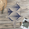 Vintage Geometric Leaf Pattern Print One Shoulder Bodysuit