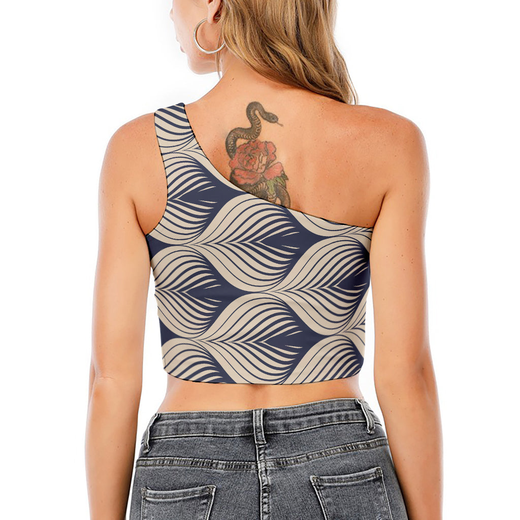 Vintage Geometric Leaf Pattern Print One Shoulder Crop Top