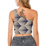 Vintage Geometric Leaf Pattern Print One Shoulder Crop Top