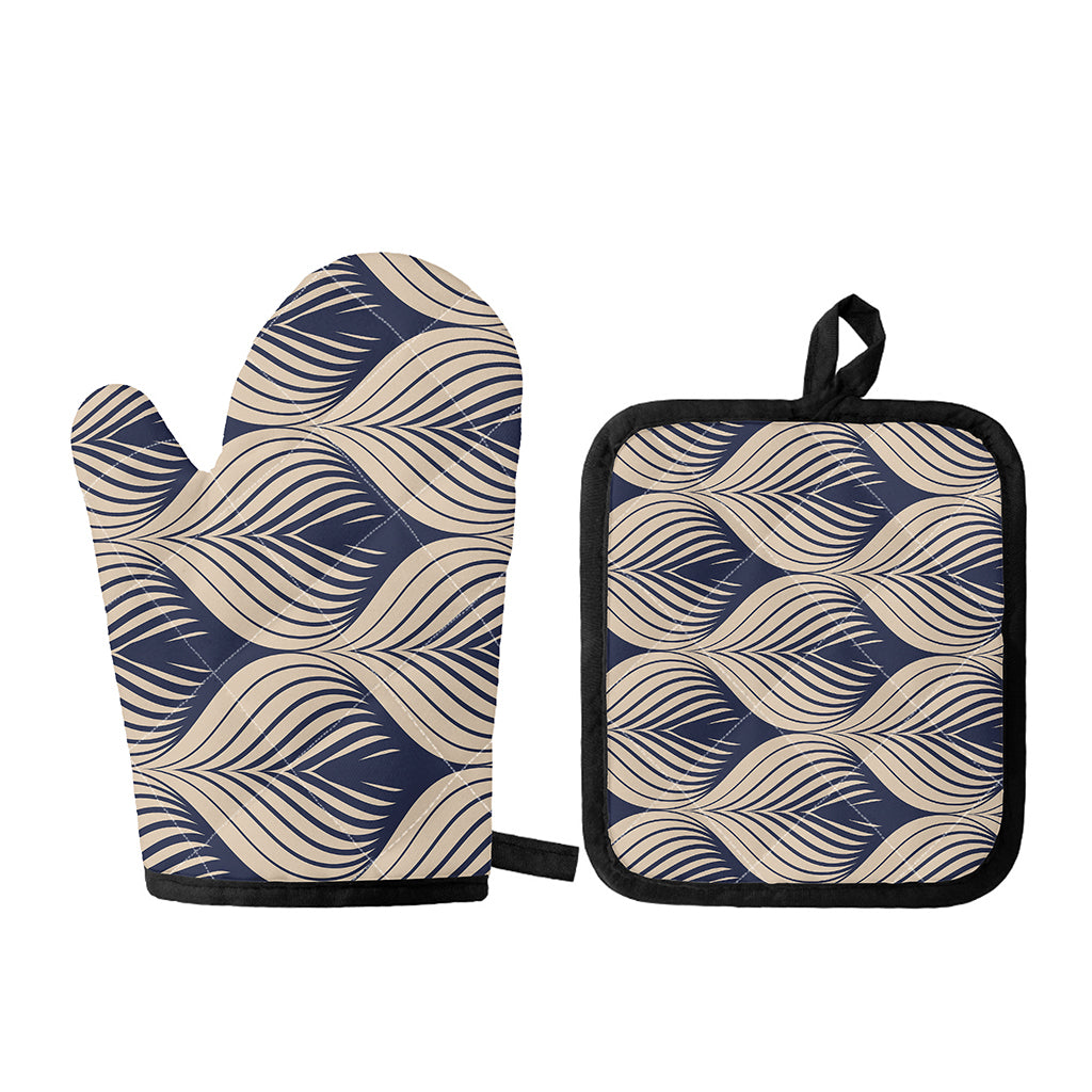 Vintage Geometric Leaf Pattern Print Oven Mitt And Pot Holder Set