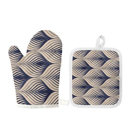 Vintage Geometric Leaf Pattern Print Oven Mitt And Pot Holder Set