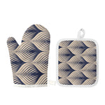 Vintage Geometric Leaf Pattern Print Oven Mitt And Pot Holder Set