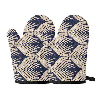 Vintage Geometric Leaf Pattern Print Oven Mitts