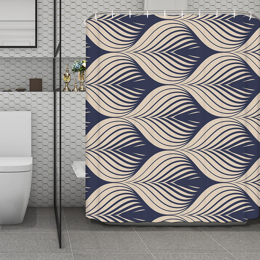 Vintage Geometric Leaf Pattern Print Polyester Shower Curtain