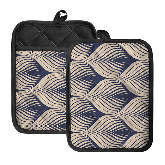 Vintage Geometric Leaf Pattern Print Pot Holders With Pocket