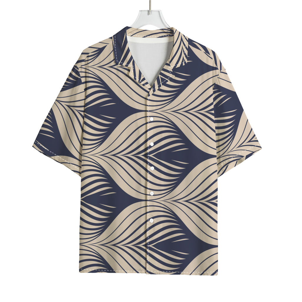 Vintage Geometric Leaf Pattern Print Rayon Hawaiian Shirt