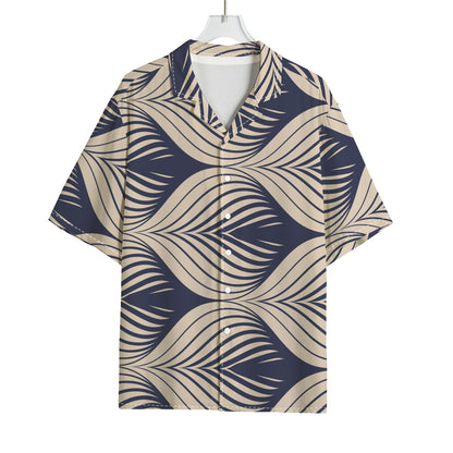 Vintage Geometric Leaf Pattern Print Rayon Hawaiian Shirt