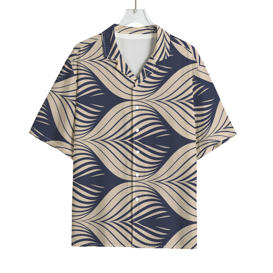 Vintage Geometric Leaf Pattern Print Rayon Hawaiian Shirt