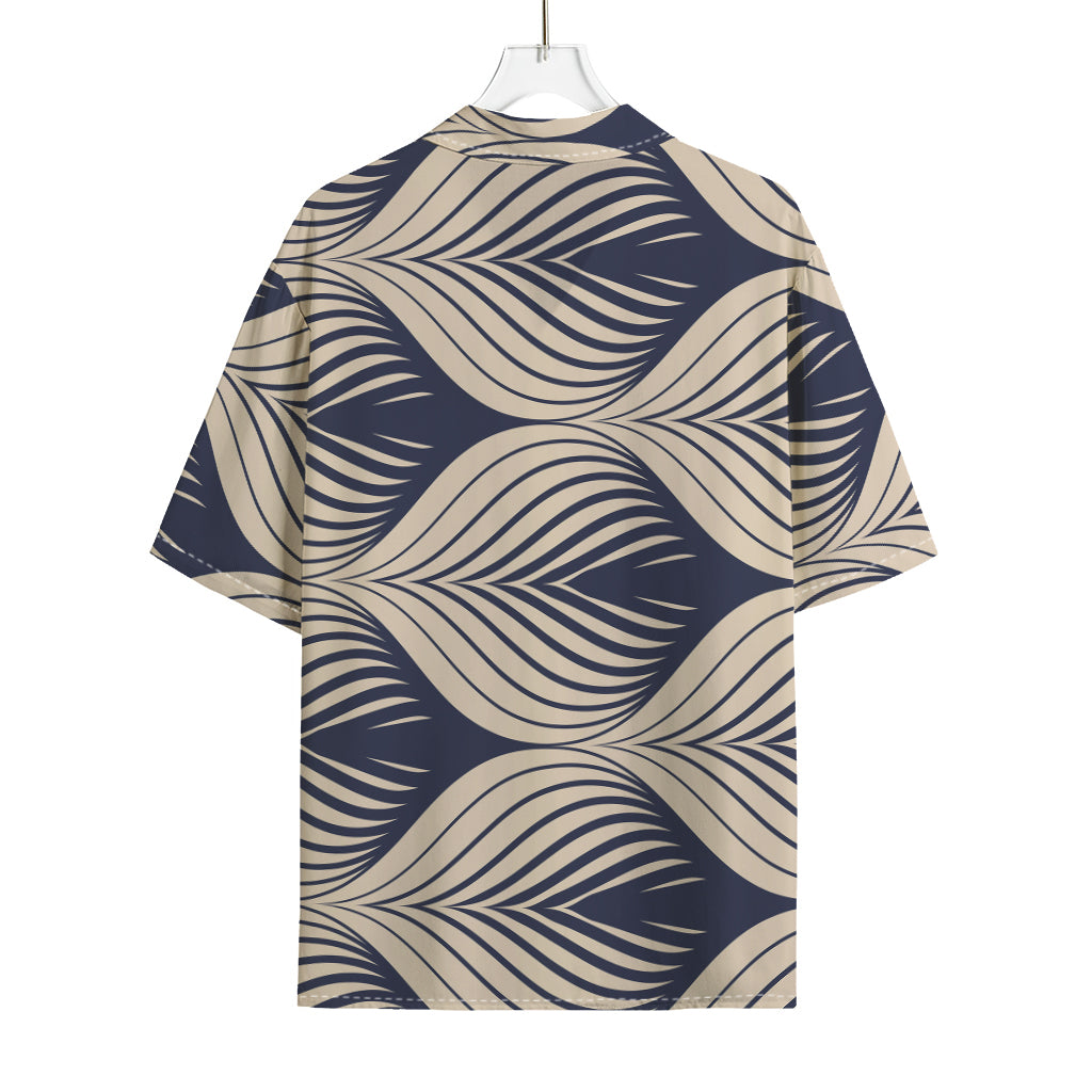 Vintage Geometric Leaf Pattern Print Rayon Hawaiian Shirt