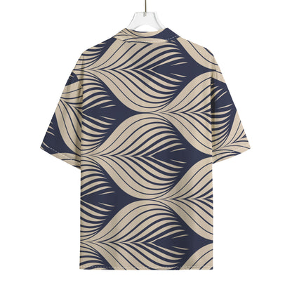 Vintage Geometric Leaf Pattern Print Rayon Hawaiian Shirt