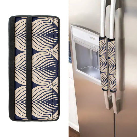 Vintage Geometric Leaf Pattern Print Refrigerator Handle Covers