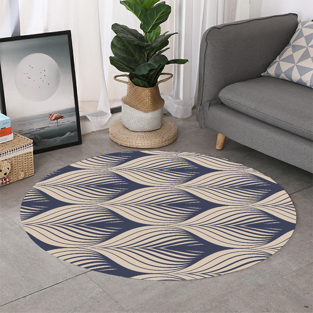 Vintage Geometric Leaf Pattern Print Round Rug