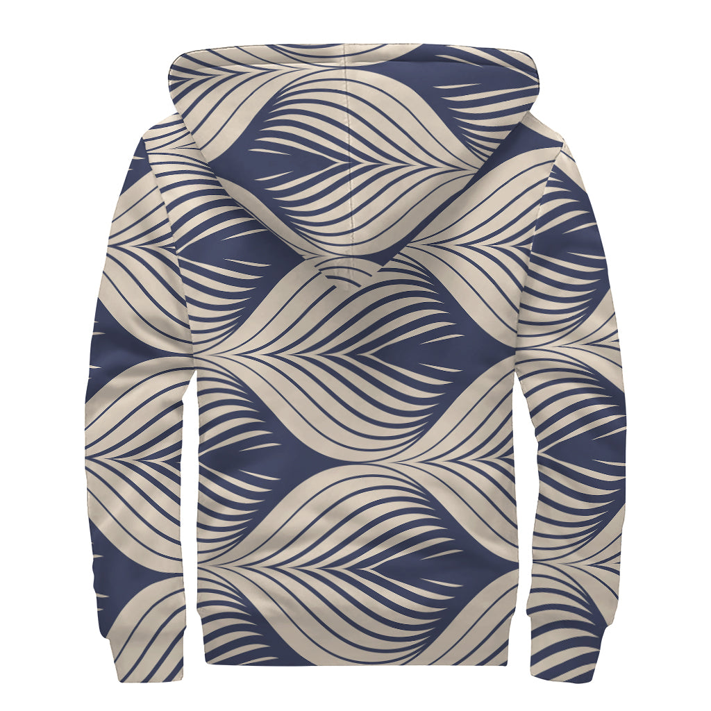 Vintage Geometric Leaf Pattern Print Sherpa Lined Zip Up Hoodie