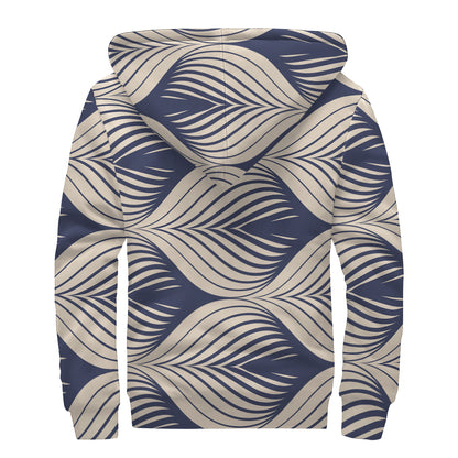 Vintage Geometric Leaf Pattern Print Sherpa Lined Zip Up Hoodie