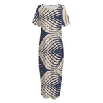 Vintage Geometric Leaf Pattern Print Short Sleeve Long Nightdress