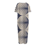 Vintage Geometric Leaf Pattern Print Short Sleeve Long Nightdress