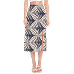 Vintage Geometric Leaf Pattern Print Side Slit Midi Skirt
