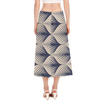 Vintage Geometric Leaf Pattern Print Side Slit Midi Skirt