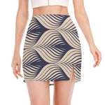 Vintage Geometric Leaf Pattern Print Side Slit Mini Skirt